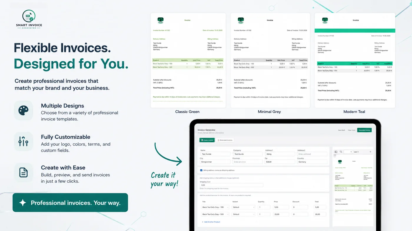 Custom-Document-Builder und Rechnungs-Designvorlagen