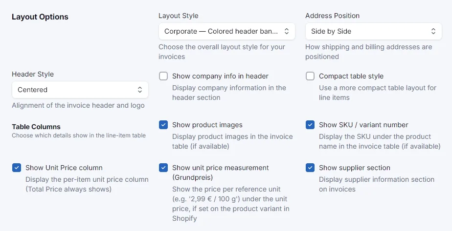 Layout-Optionen